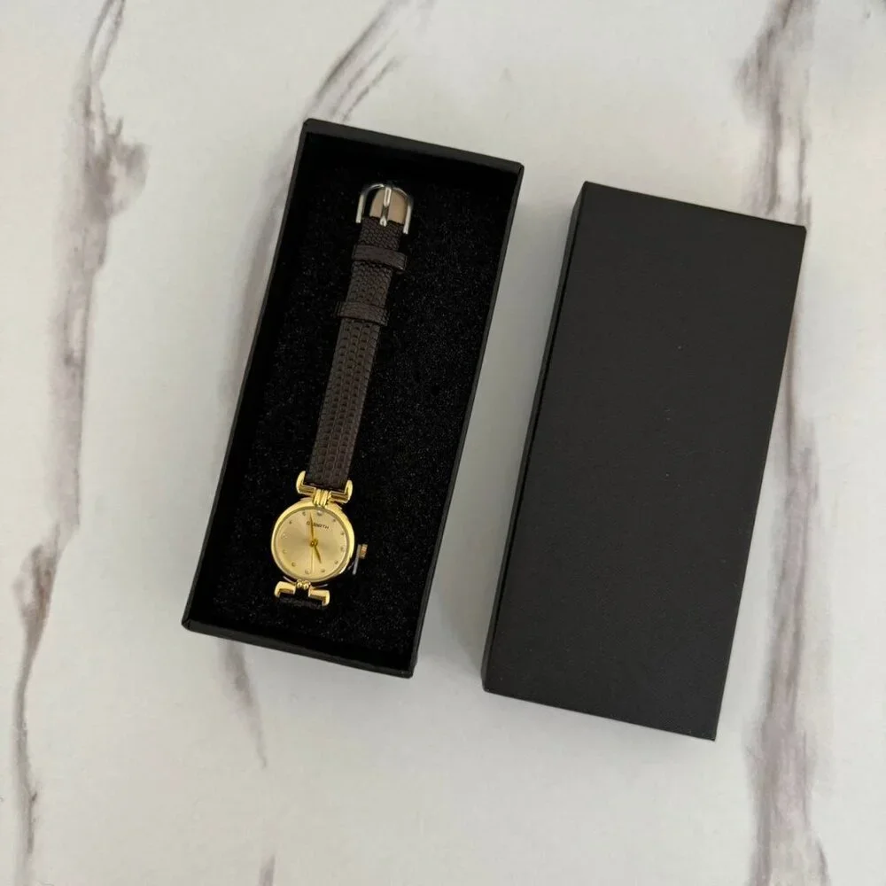 SKU0132‎ Retro Gold Black strap Women Minimalist Watch Bracelet + gift bag
